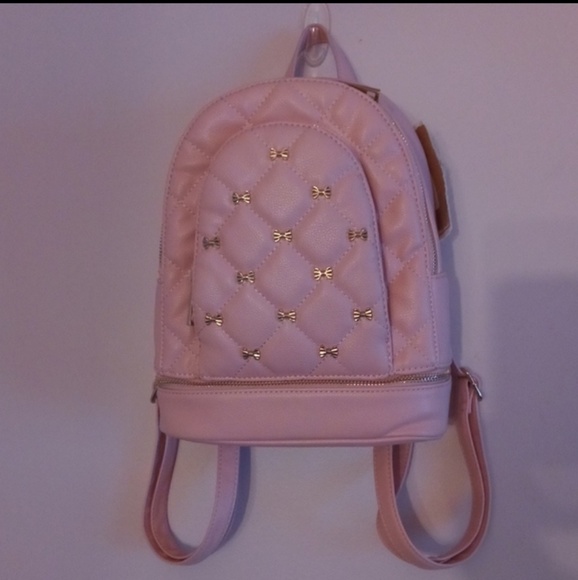NWT LIKE DREAMS PINK BACKPACK GOLD BOWS 2 ZIPPERS - Picture 4 of 6